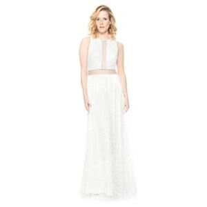 NWT Tadashi Shoji Deep Lagoon Lace Chain Mesh Gown Size 12 Ivory #2A503